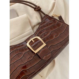 Embossed Buckle Shoulder Bag