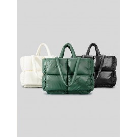 Women's Simple Style Solid Color Puffer Down Cotton Quilted Tote Bag