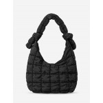 Women's Simple Style Solid Color Wrinkle Textured Quilted Puffer Knot Handle Handbag