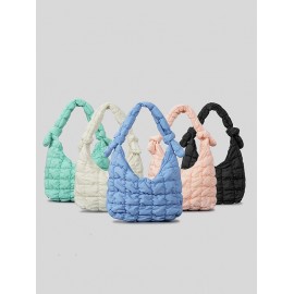 Women's Simple Style Solid Color Wrinkle Textured Quilted Puffer Knot Handle Handbag