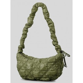 Women's Solid Color Argyle Quilted Puffer Drawstring Design Hobo Bag