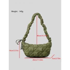 Women's Solid Color Argyle Quilted Puffer Drawstring Design Hobo Bag