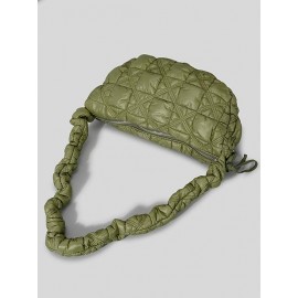 Women's Solid Color Argyle Quilted Puffer Drawstring Design Hobo Bag