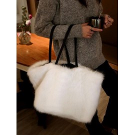 Women's Daily Solid Color Winter Fluffy Fuzzy Furry Faux Fur Large Capacity Shoulder Tote Bag