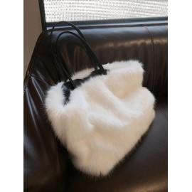 Women's Daily Solid Color Winter Fluffy Fuzzy Furry Faux Fur Large Capacity Shoulder Tote Bag