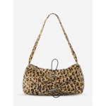 Women's Winter Fuzzy Faux Fur Animal Printed Drawstring Design Tote Bag