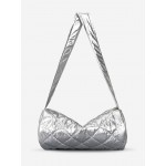 Women's Winter Solid Color Argyle Puffer Padded Quilted Cylinder Shape Shoulder Bag