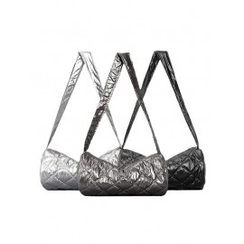 Women's Winter Solid Color Argyle Puffer Padded Quilted Cylinder Shape Shoulder Bag