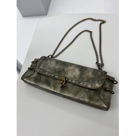 Women's Retro O Ring Decorated Chain Flap Rectangle Shoulder Bag