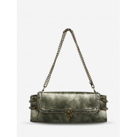 Women's Retro O Ring Decorated Chain Flap Rectangle Shoulder Bag