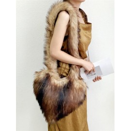 Women's Fashion Daily Y2K Streetwear Fluffy Fuzzy Furry Faux Fur Textured Heart Shaped Shoulder Bag