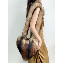 Women's Fashion Daily Y2K Streetwear Fluffy Fuzzy Furry Faux Fur Textured Heart Shaped Shoulder Bag