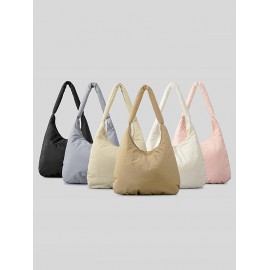 Women's Simple Style Plain Color Large Capacity Outdoor Fitness Underarm Puffer Shoulder Bag