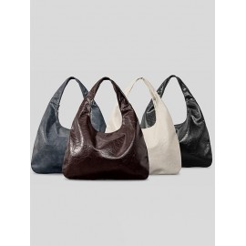 Women's Casual Solid Color Embossed Dumpling Tote Bag