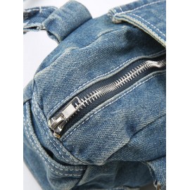 Women's Retro Metal Star Decorated Dual Handle Denim Shoulder Bag