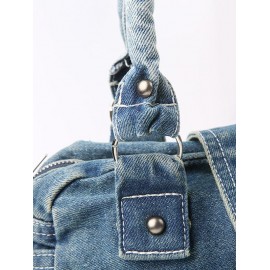 Women's Retro Metal Star Decorated Dual Handle Denim Shoulder Bag