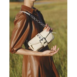 Retro Solid Color Circular Ring Design Chain Shoulder Bag