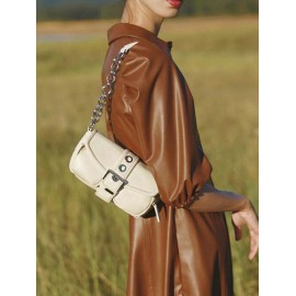 Retro Solid Color Circular Ring Design Chain Shoulder Bag