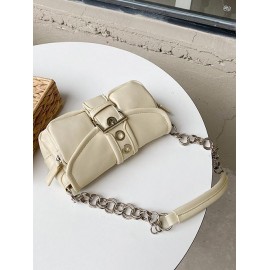 Retro Solid Color Circular Ring Design Chain Shoulder Bag