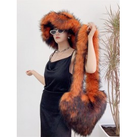 Women's Daily Streetwear Fluffy Fuzzy Furry Faux Fur Matching Bucket Hat Heart Shaped Shoulder Bag Set