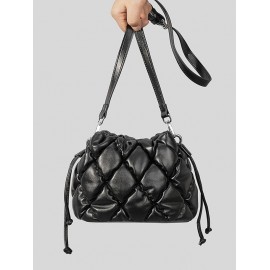 Women's Solid Color Argyle Quilted Pineapple Shape Drawstring Crossbody Bag