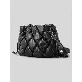 Women's Solid Color Argyle Quilted Pineapple Shape Drawstring Crossbody Bag