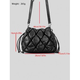 Women's Solid Color Argyle Quilted Pineapple Shape Drawstring Crossbody Bag