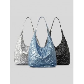 Women's Winter Soft Padded Puffer Quilted Heart Pattern High Capacity Shoulder Bag