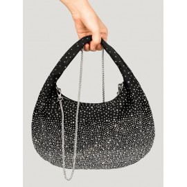 Women's Retro Style Sparkly Shimmery Shine Rhinestones Decor Party Cocktail Prom Eveing Metal Chain Clutches Handbag