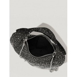 Women's Retro Style Sparkly Shimmery Shine Rhinestones Decor Party Cocktail Prom Eveing Metal Chain Clutches Handbag