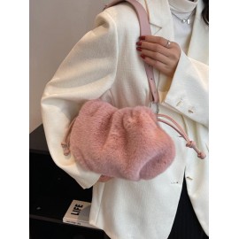 Women's Plush Faux Fur Drawstring Solid Color Fashion Shoulder Bag