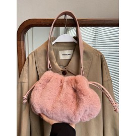 Women's Plush Faux Fur Drawstring Solid Color Fashion Shoulder Bag