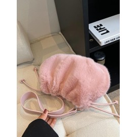 Women's Plush Faux Fur Drawstring Solid Color Fashion Shoulder Bag