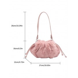 Women's Plush Faux Fur Drawstring Solid Color Fashion Shoulder Bag