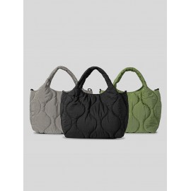 Women's Daily Solid Color Puffer Padded Quilted Tote Handbag