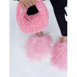 Women's Fashion Cute Style Daily Solid Candy Color Mini Fuzzy Fluffy Furry Textured Clutches Tote Bag