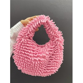Women's Fashion Cute Style Daily Solid Candy Color Mini Fuzzy Fluffy Furry Textured Clutches Tote Bag