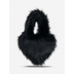 Women's Winter Fluffy Faux Fur Tie Dye Heart Shape Tote Bag
