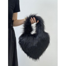 Women's Winter Fluffy Faux Fur Tie Dye Heart Shape Tote Bag