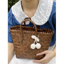 Women's Beach Vacation Outdoor Picnics Pendant Decor Woven Design Basket Tote Bag