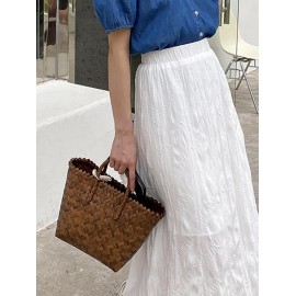 Women's Beach Vacation Outdoor Picnics Pendant Decor Woven Design Basket Tote Bag