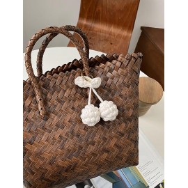 Women's Beach Vacation Outdoor Picnics Pendant Decor Woven Design Basket Tote Bag