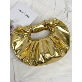Women's Metallic Color Pleated Party Clutch Bag