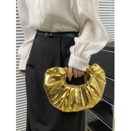 Women's Metallic Color Pleated Party Clutch Bag