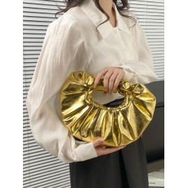Women's Metallic Color Pleated Party Clutch Bag