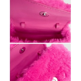 Women's Winter Fluffy Faux Fur Solid Color Date Night Crossbody Tote Bag