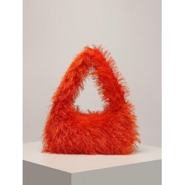 Women's Winter Fashion Fluffy Faux Fur Solid Color Tote Bag