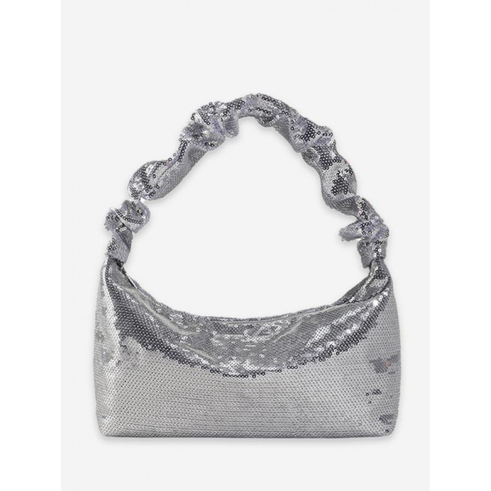 Women's Fashion Daily Y2K Streetwear Solid Color Metallic Shine Sequined Design Ruched Strap Cluthes Style Handbag