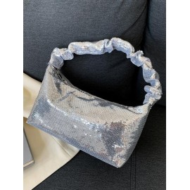 Women's Fashion Daily Y2K Streetwear Solid Color Metallic Shine Sequined Design Ruched Strap Cluthes Style Handbag
