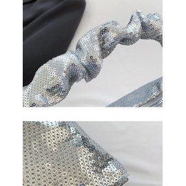 Women's Fashion Daily Y2K Streetwear Solid Color Metallic Shine Sequined Design Ruched Strap Cluthes Style Handbag
